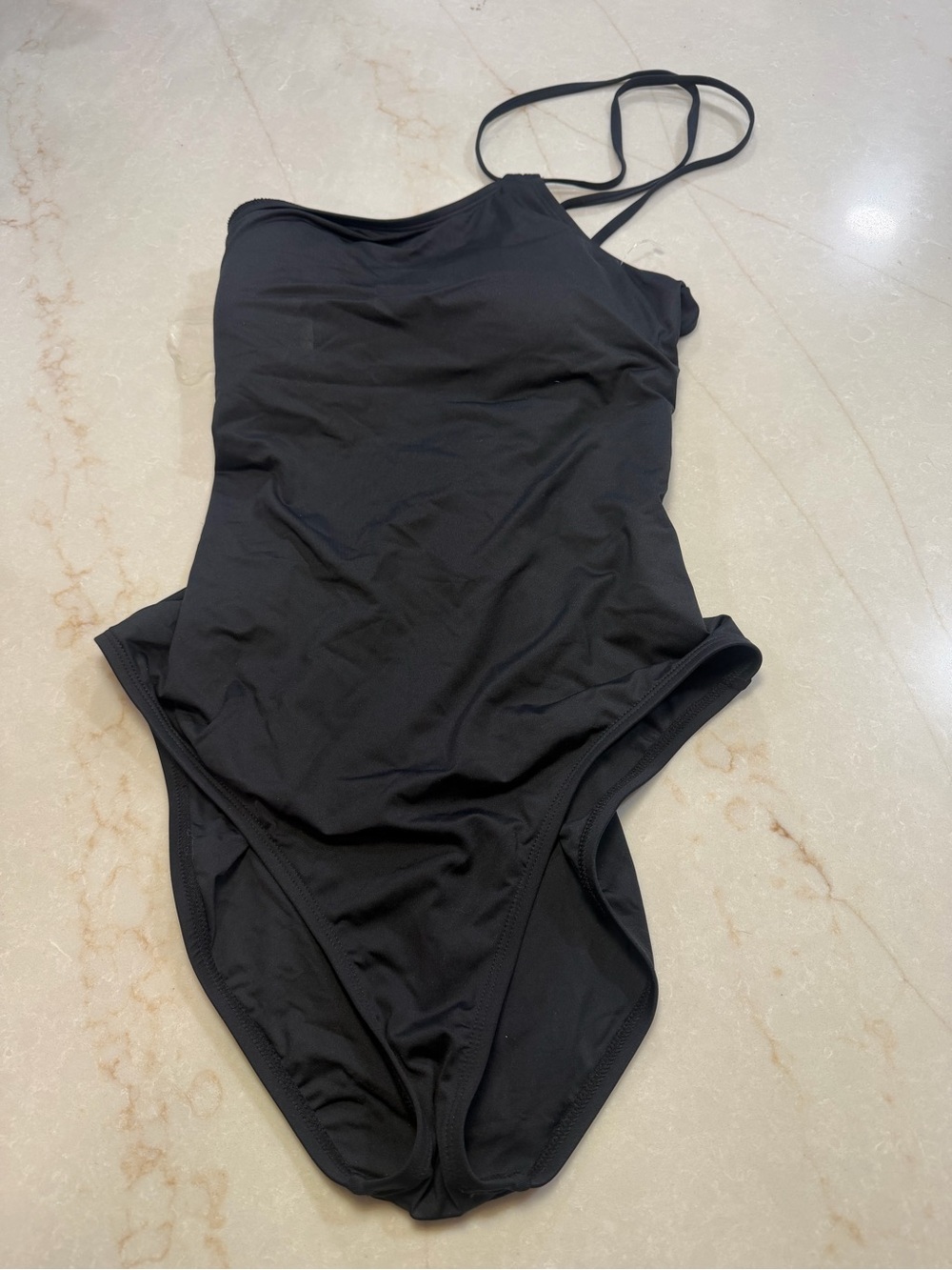 La Blanca one piece swimsuit one shoulder tie back black size 12